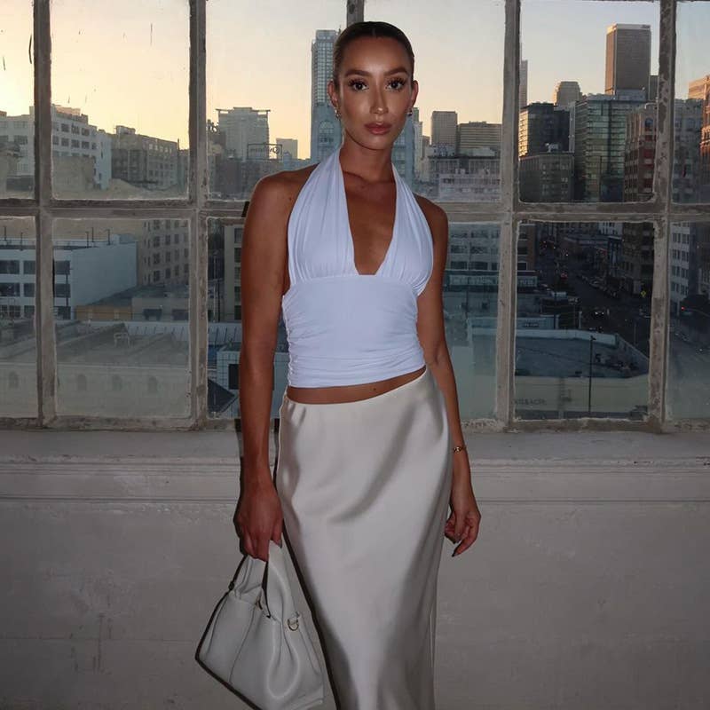 Soft Stretch Halter V-Neck Tank Top