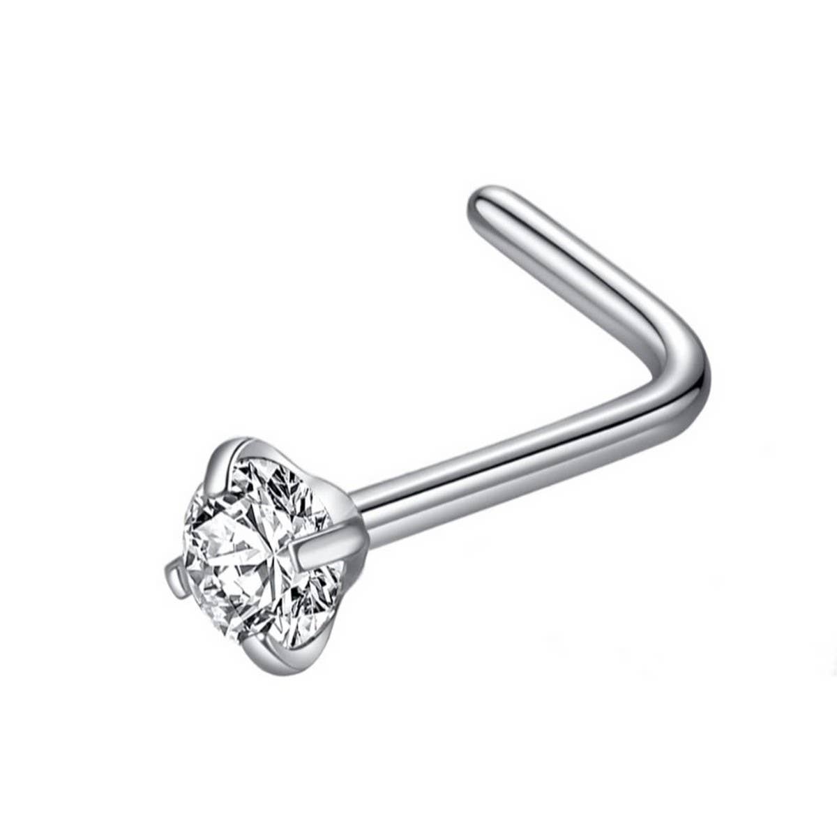 Steel Nose Stud with 5A Zircon on  Straight Bar_CWMM9600