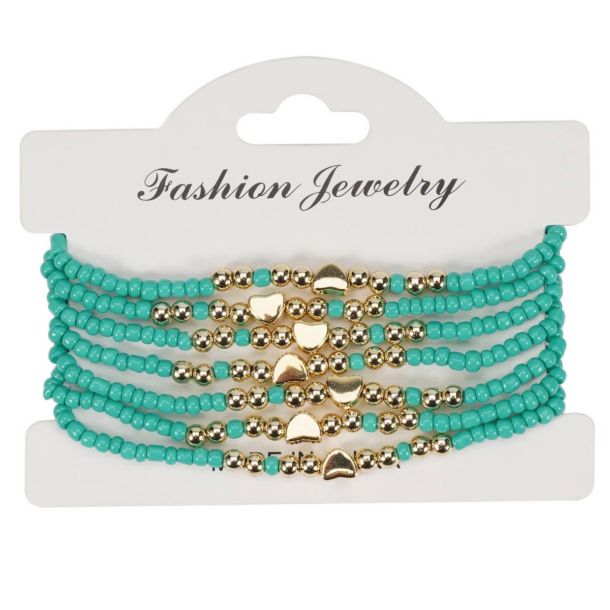 CWAJE05685_BOHO HEART MULTI LAYER ELASTIC BEADED BRACELET
