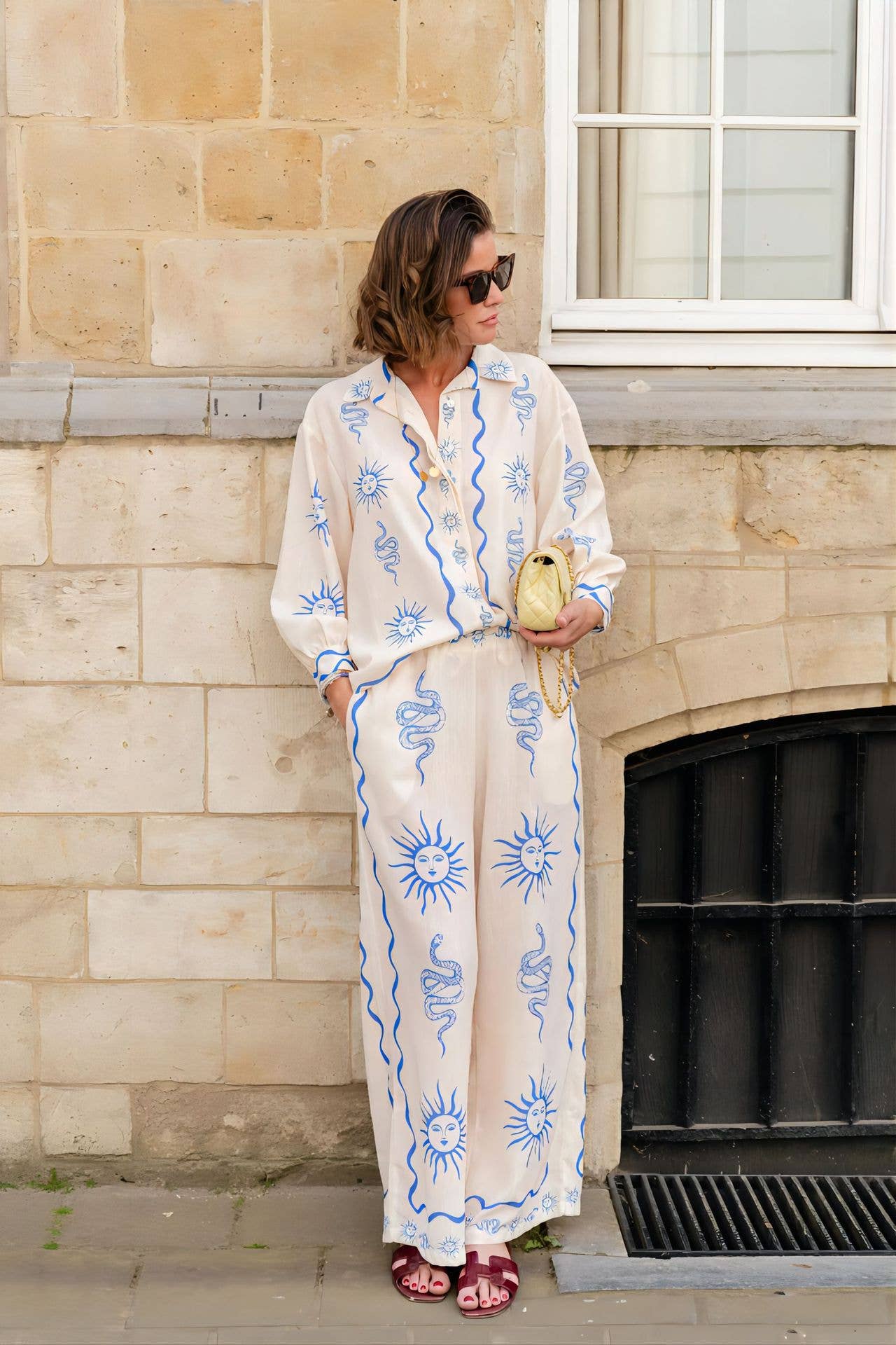 Fashion linen casual cardigan and long pants set