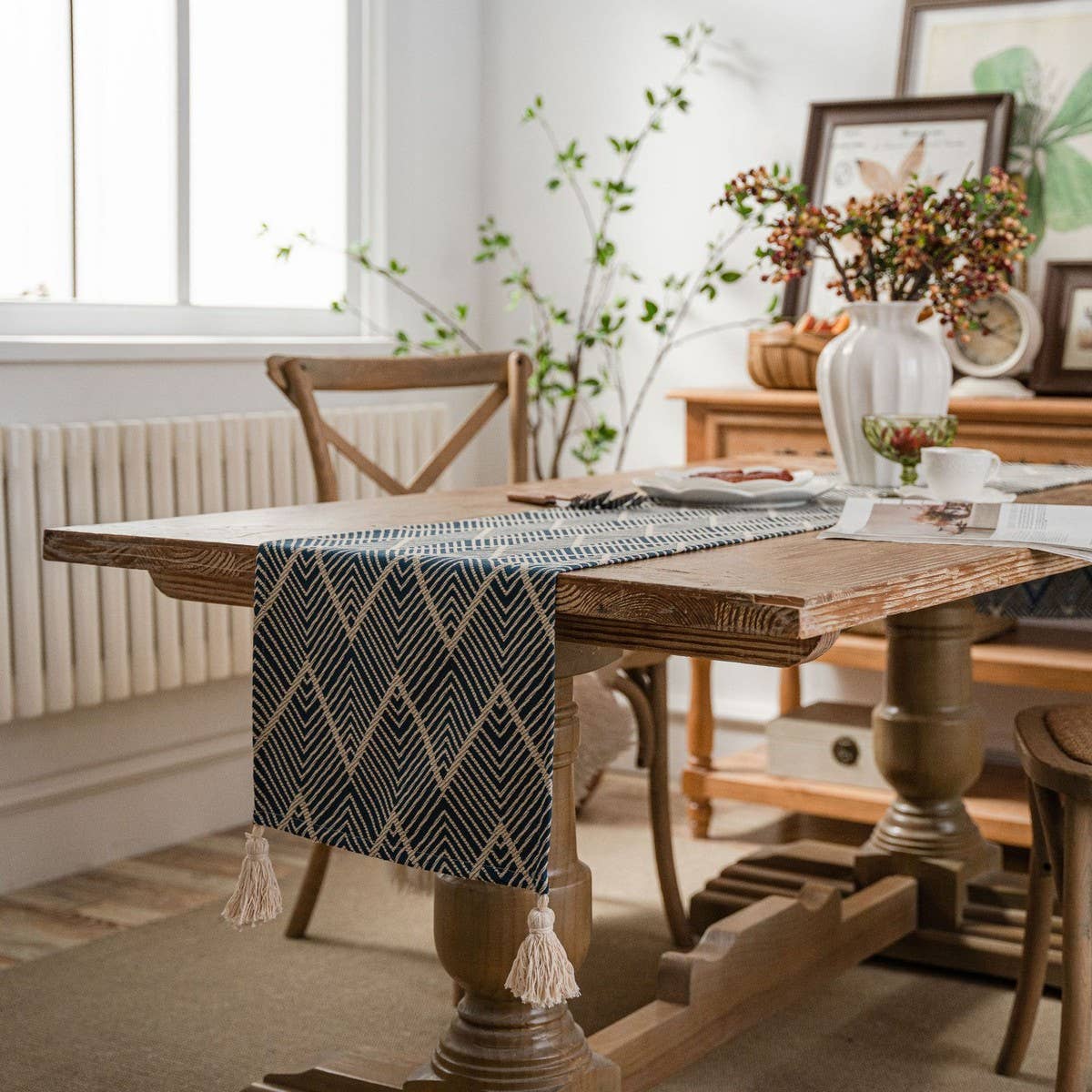 GEOMETRIC TASSEL VERSATILE TABLE RUNNER