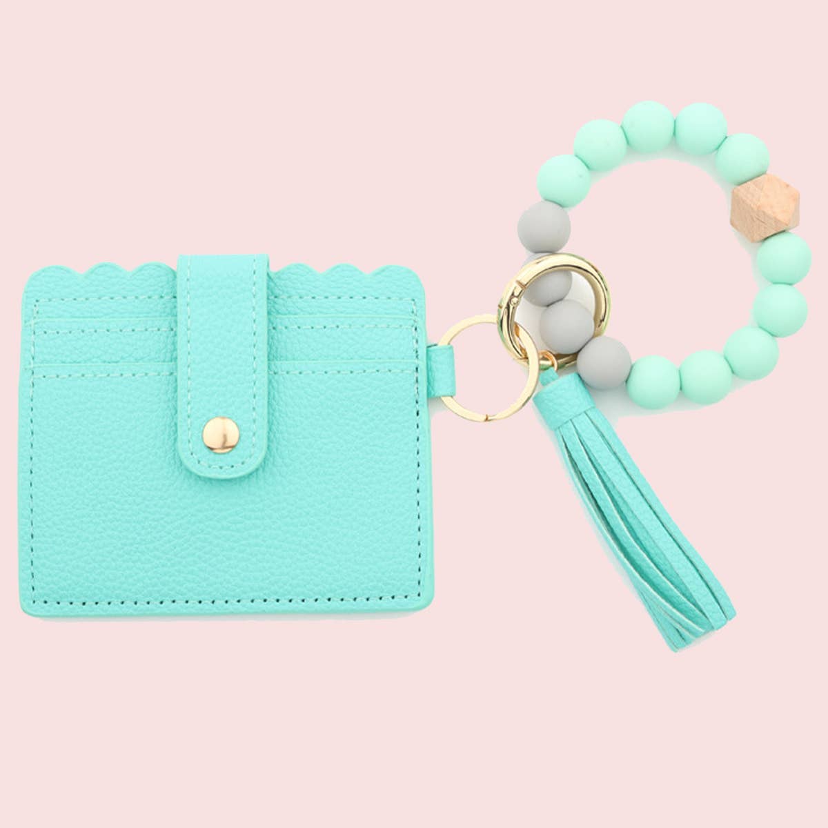 SILICONE BEAD BRACELET CARD BAG TASSEL KEYCHAIN
