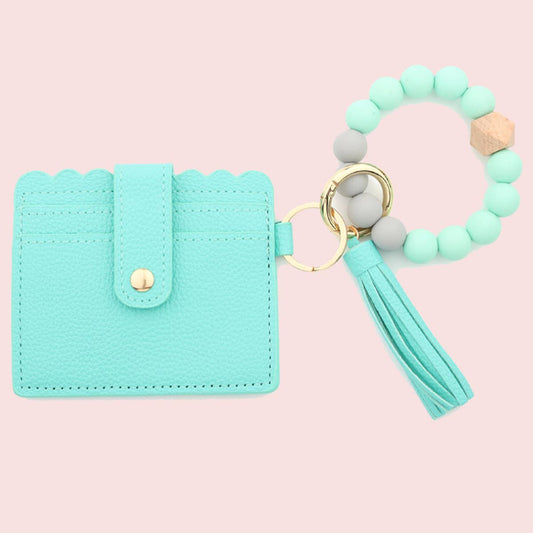 SILICONE BEAD BRACELET CARD BAG TASSEL KEYCHAIN