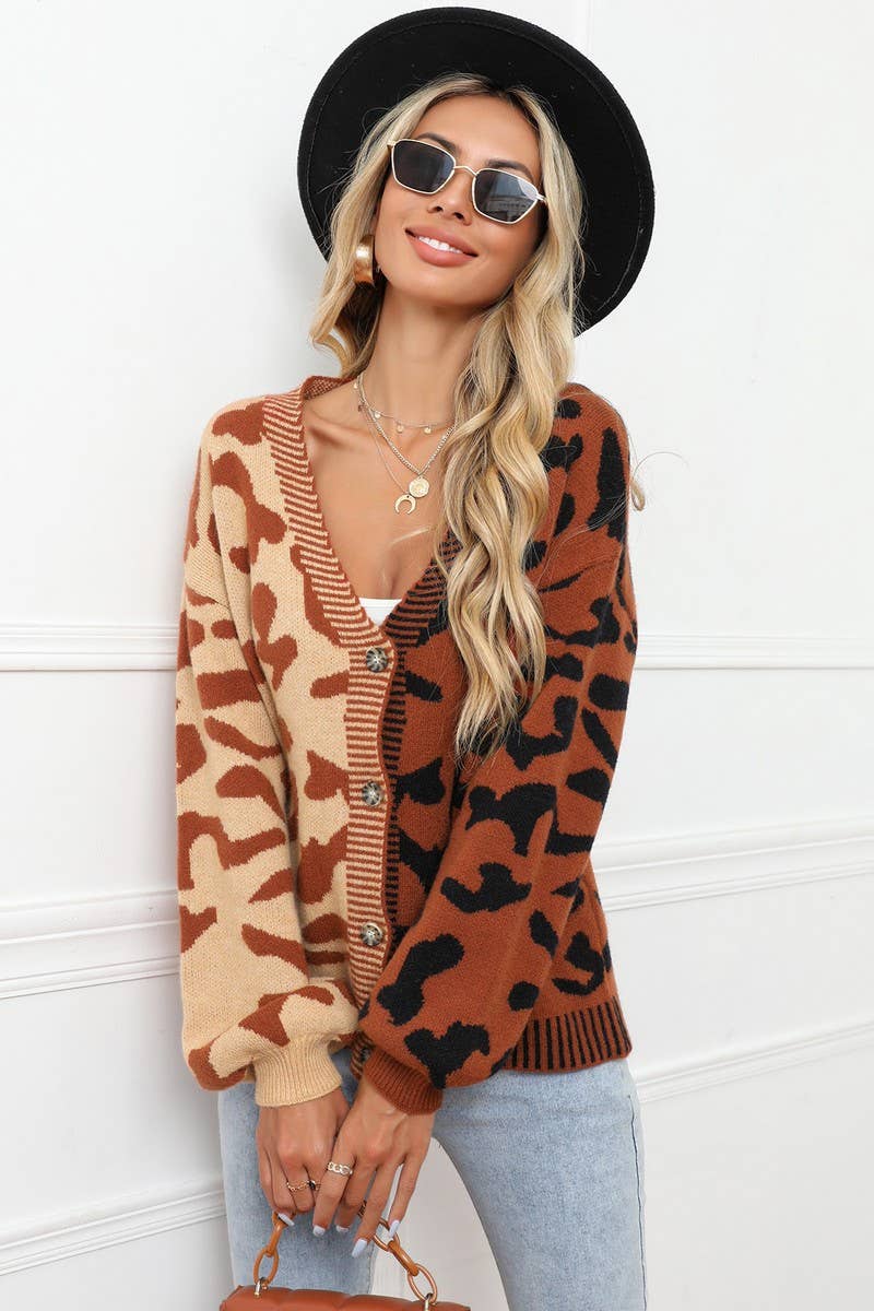 CWOCAL0928_LEOPARD PRINT BUTTON-DOWN KNITTED CARDIGAN