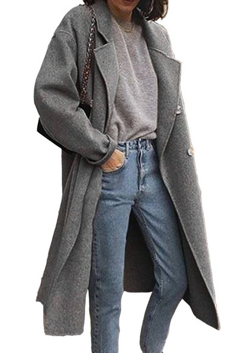 CWOSWL07725_2025 WOMEN DOUBLE BREASTED WOOL BLEND COAT