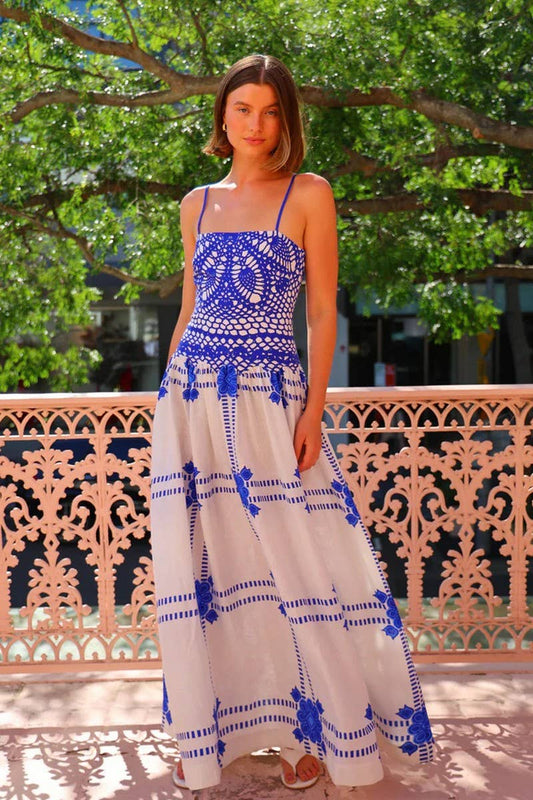 CWDMD5176_FLORAL LACE TRIM SPAGHETTI STRAP DRESS