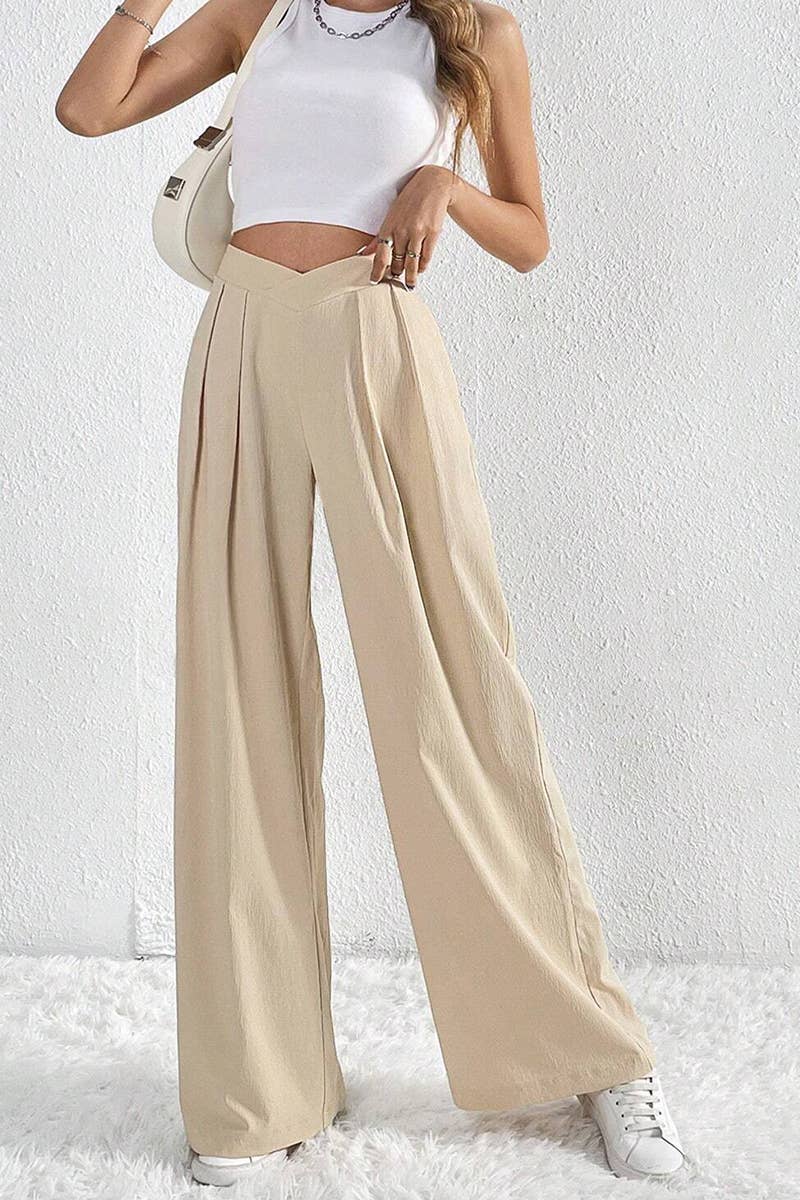 PLEATED CASUAL WIDE LEG PANTS_CWBLP0447