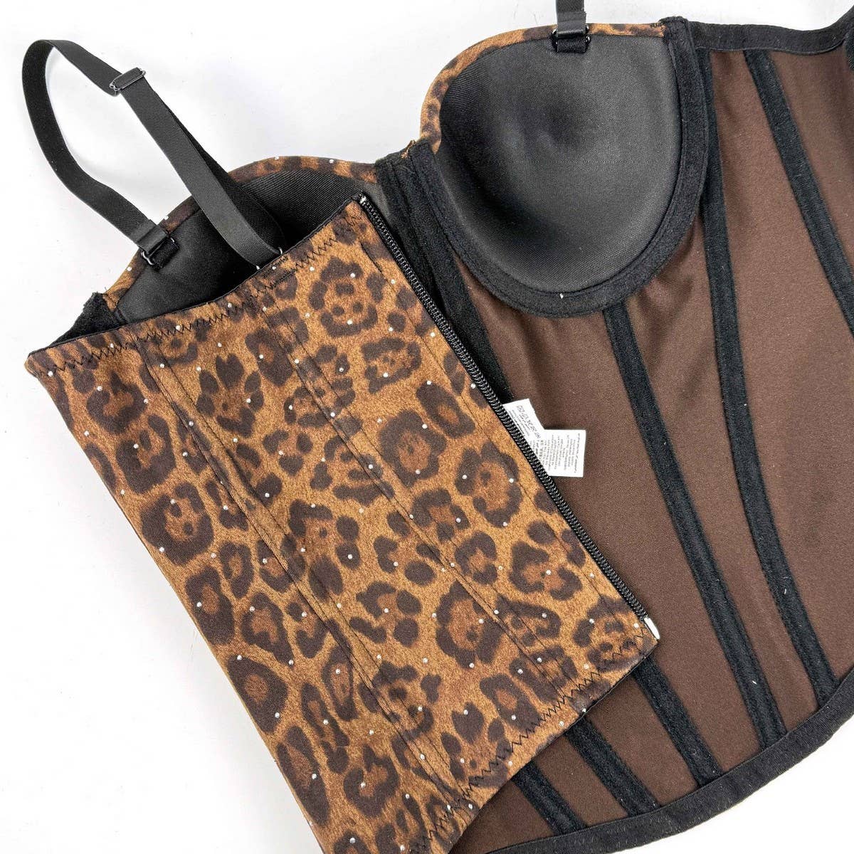 BROWN LEOPARD SUEDE PUSH-UP BODY SHAPING BRA_CWMM4130