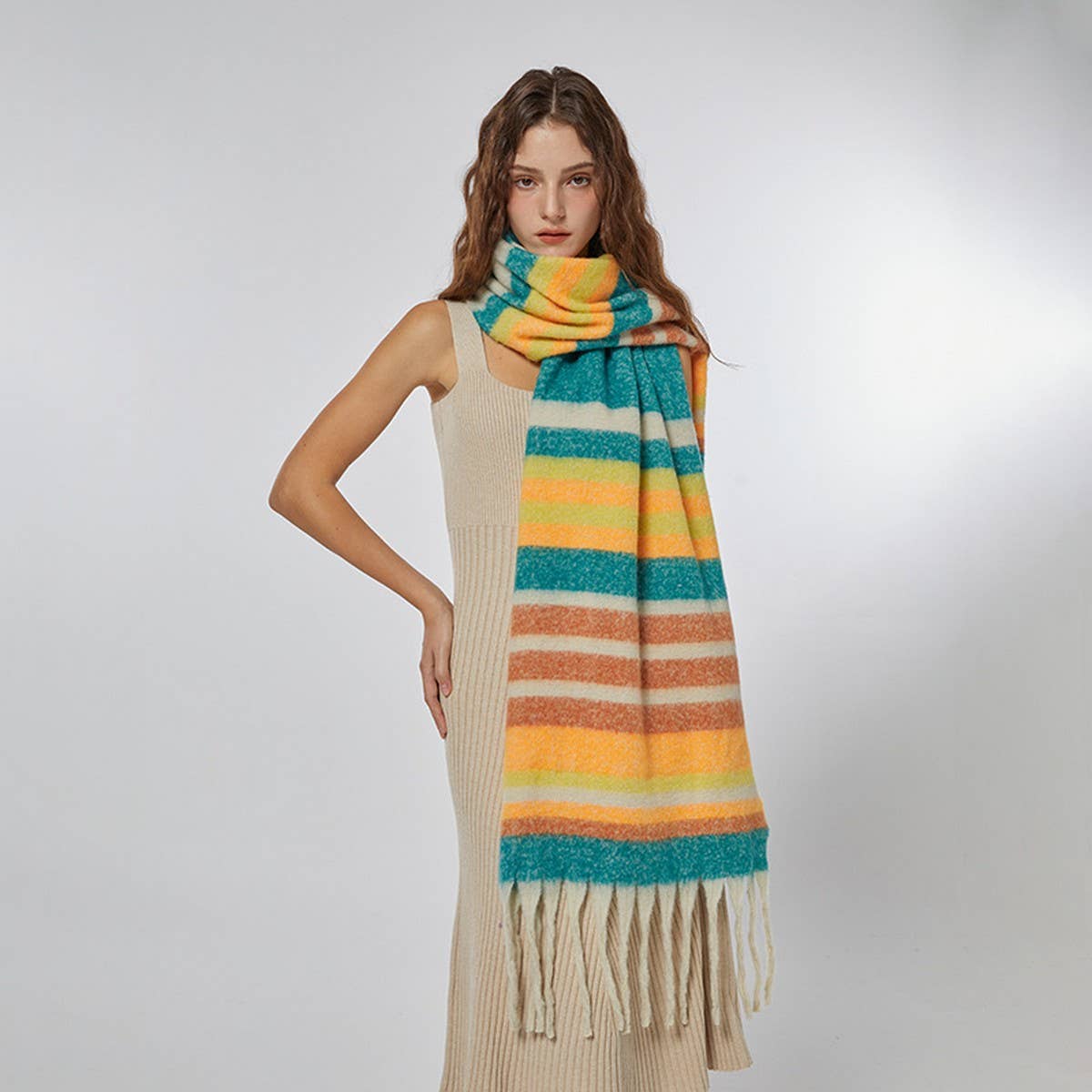 Stripe Scarf ??Cozy Faux Cashmere Winter Wrap_CWASC2359