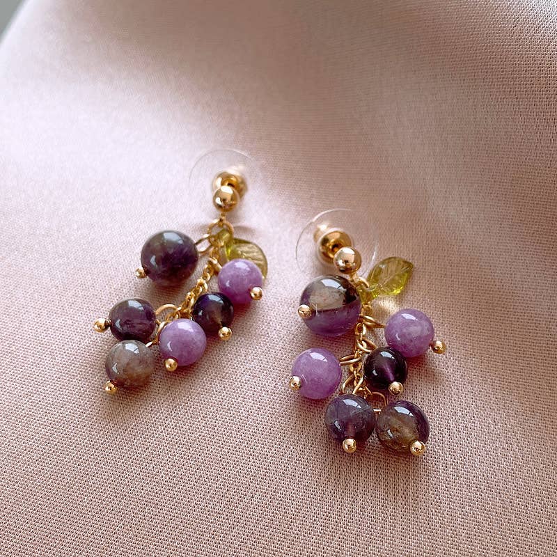 Forest-themed grape design ear studs