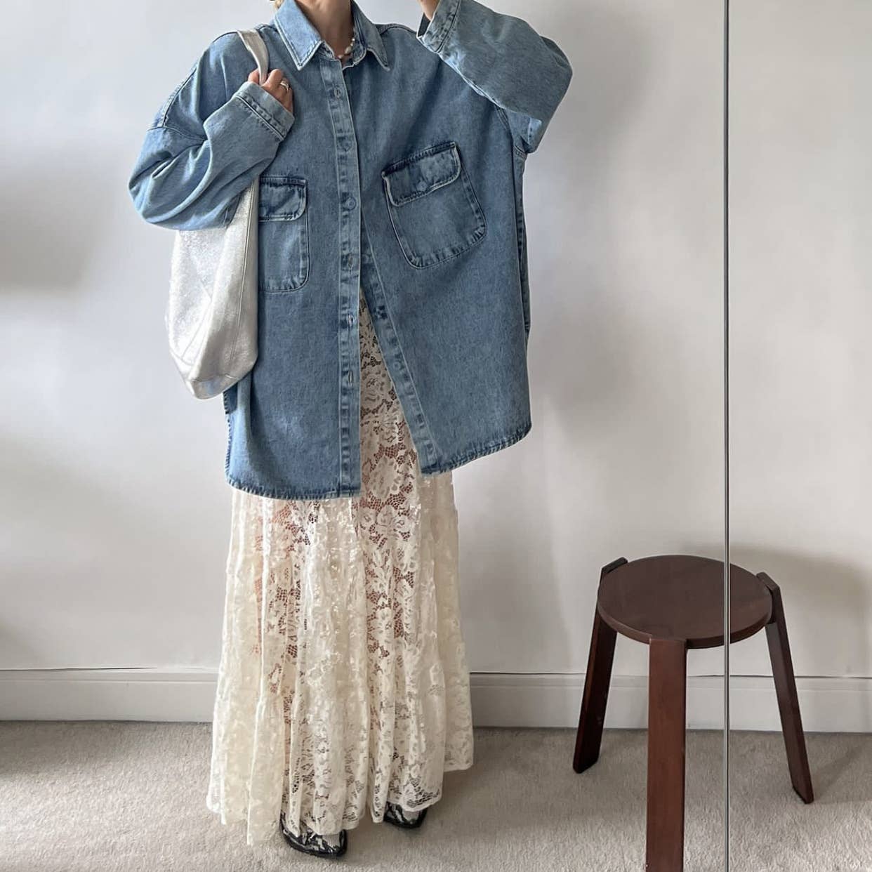 Fashion versatile lace semi-transparent skirt