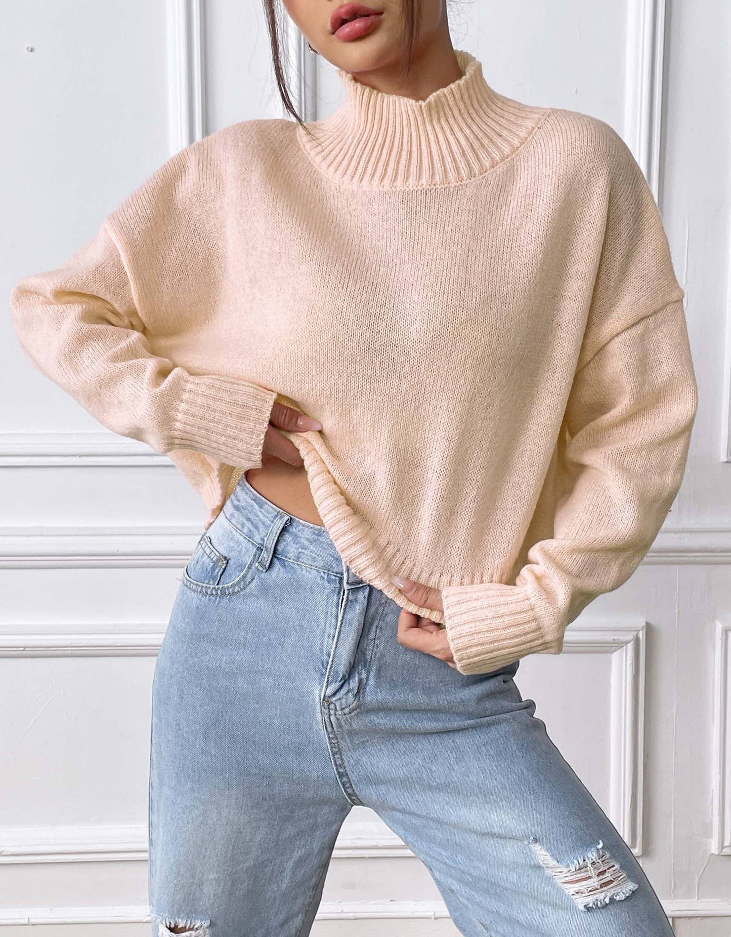 TURTLENECK SWEATER SOLID COLOR LOOSE CASUAL BASE