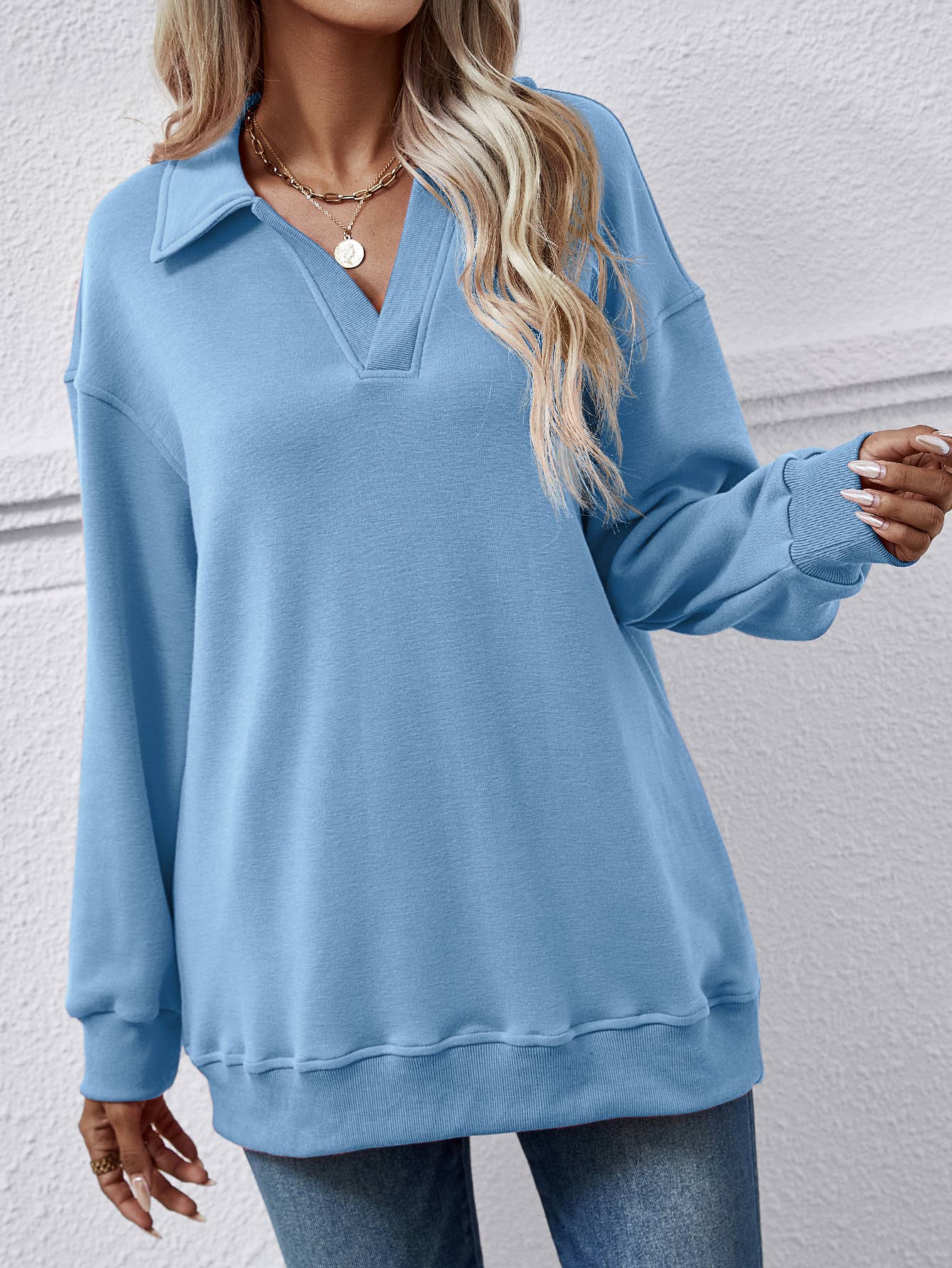 LAPEL LONG SLEEVE SOLID COLOR LOOSE FLEECE HOODIE