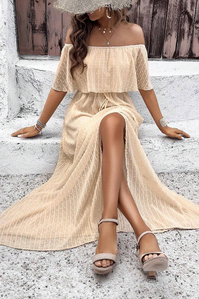 CWDMD5706_SEXY ONE-SHOULDER SOLID COLOR SHORT-SLEEVED DRESS