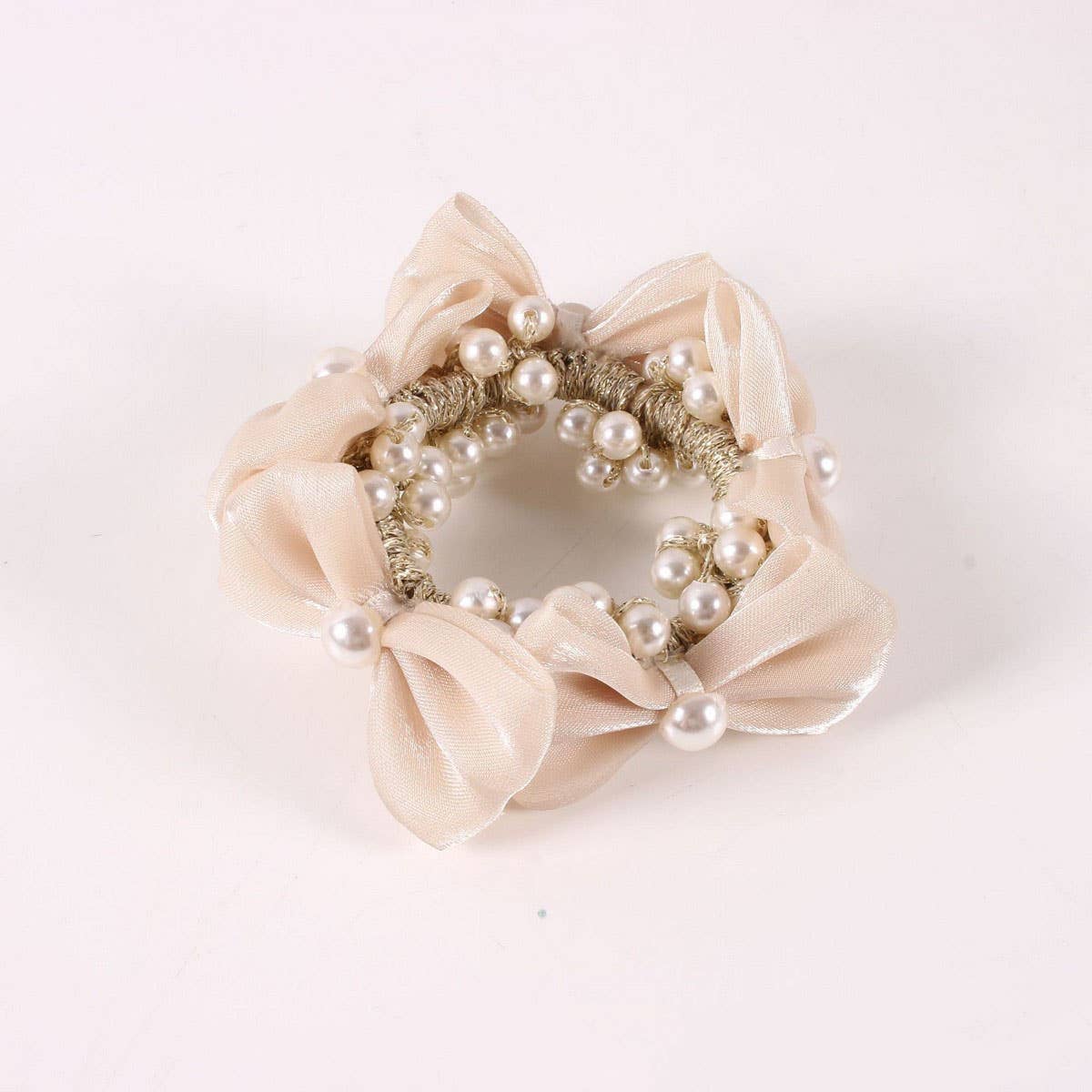 Elegant Pearl Satin Bow Elastic Hair Tie