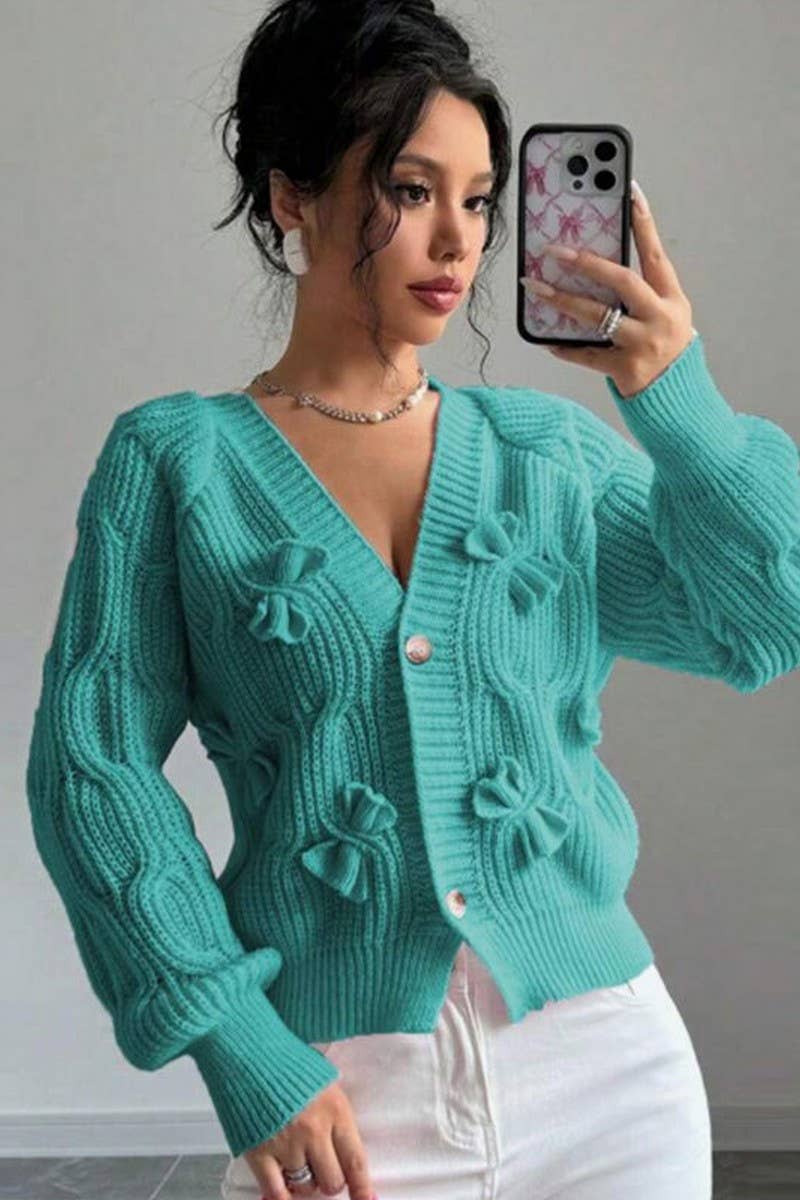 CWOCAL00687_SOLID LONG SLEEVE BOW KNIT CARDIGAN