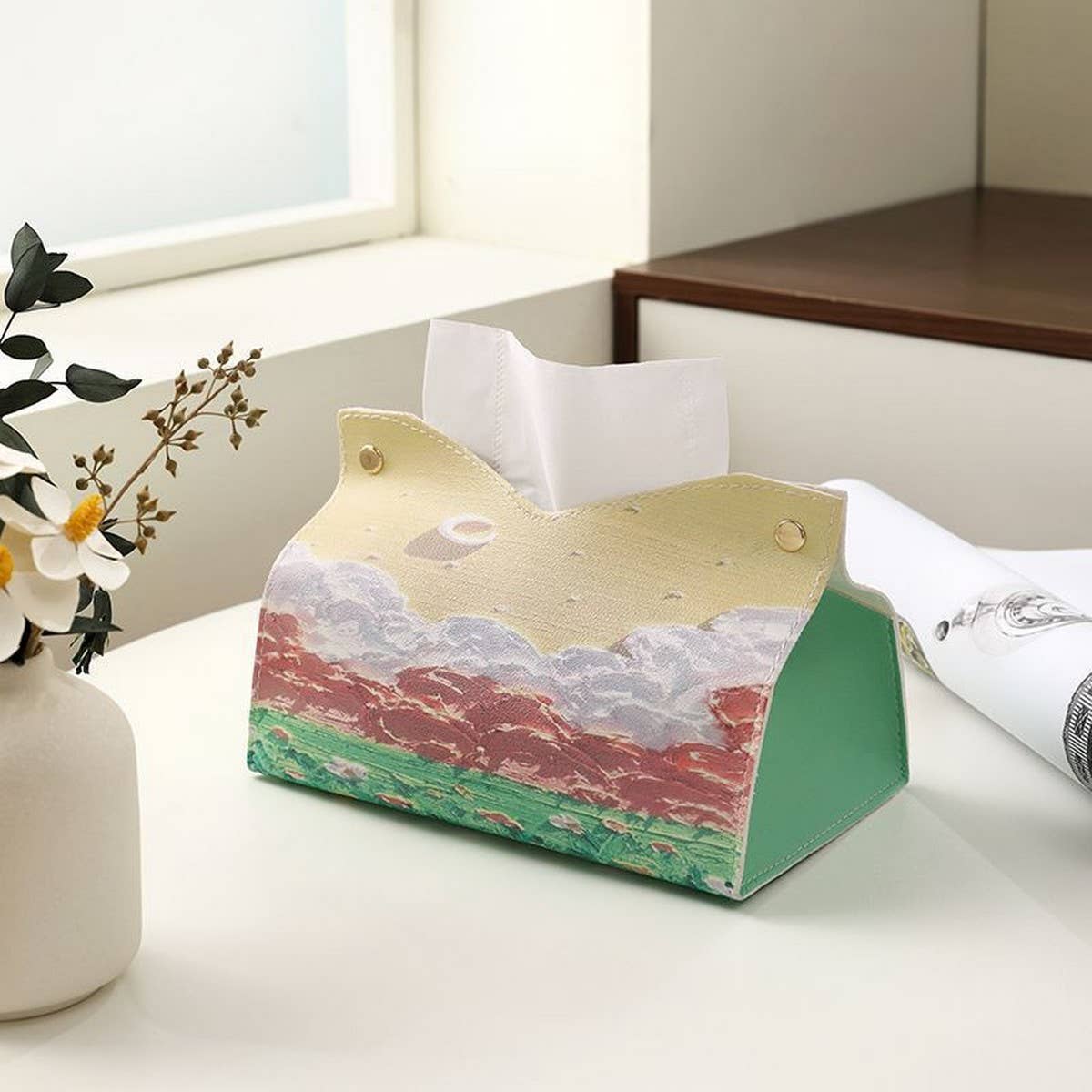 LIGHT LUXURY FOLDING OIL PAINTING STYLE TISSUE BOX