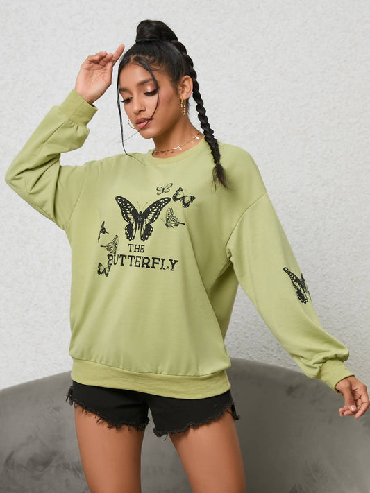LETTER BUTTERFLY PRINT LONG-SLEEVED HOODIE