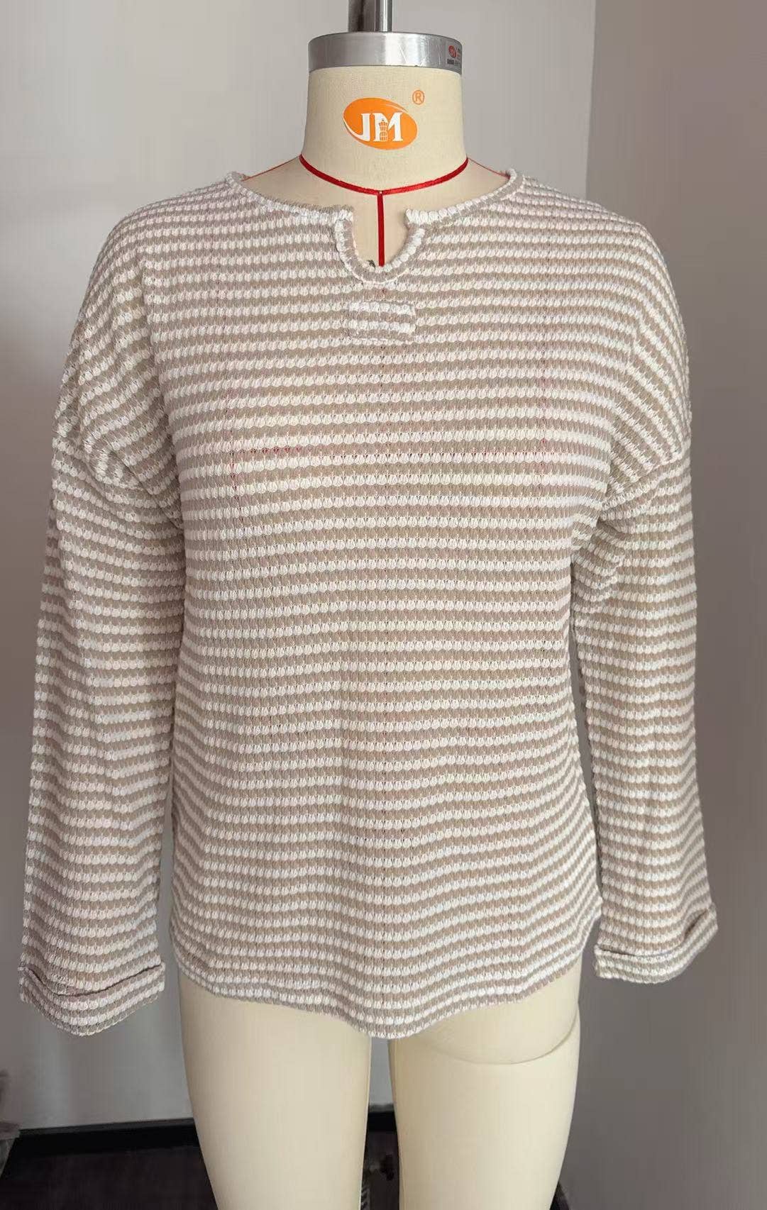 Waffle round-neck solid-color knitted T-shirt