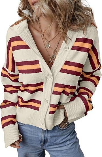 Striped single-breasted cardigan with color matching