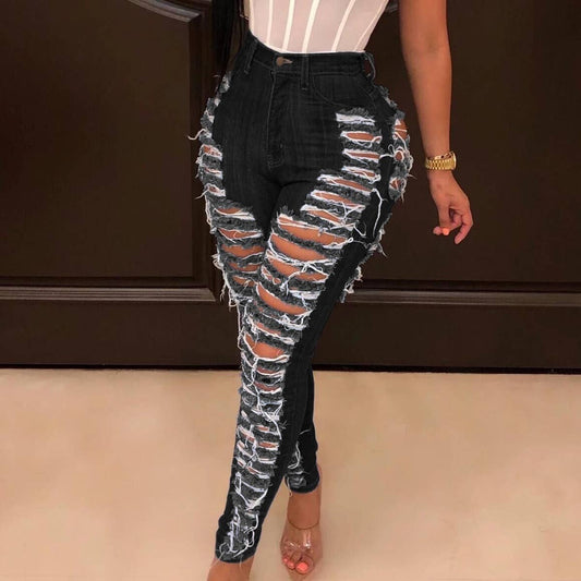 WOMENS SEXY HOLE TASSEL SLIM FITTING JEANS_CWJP0083