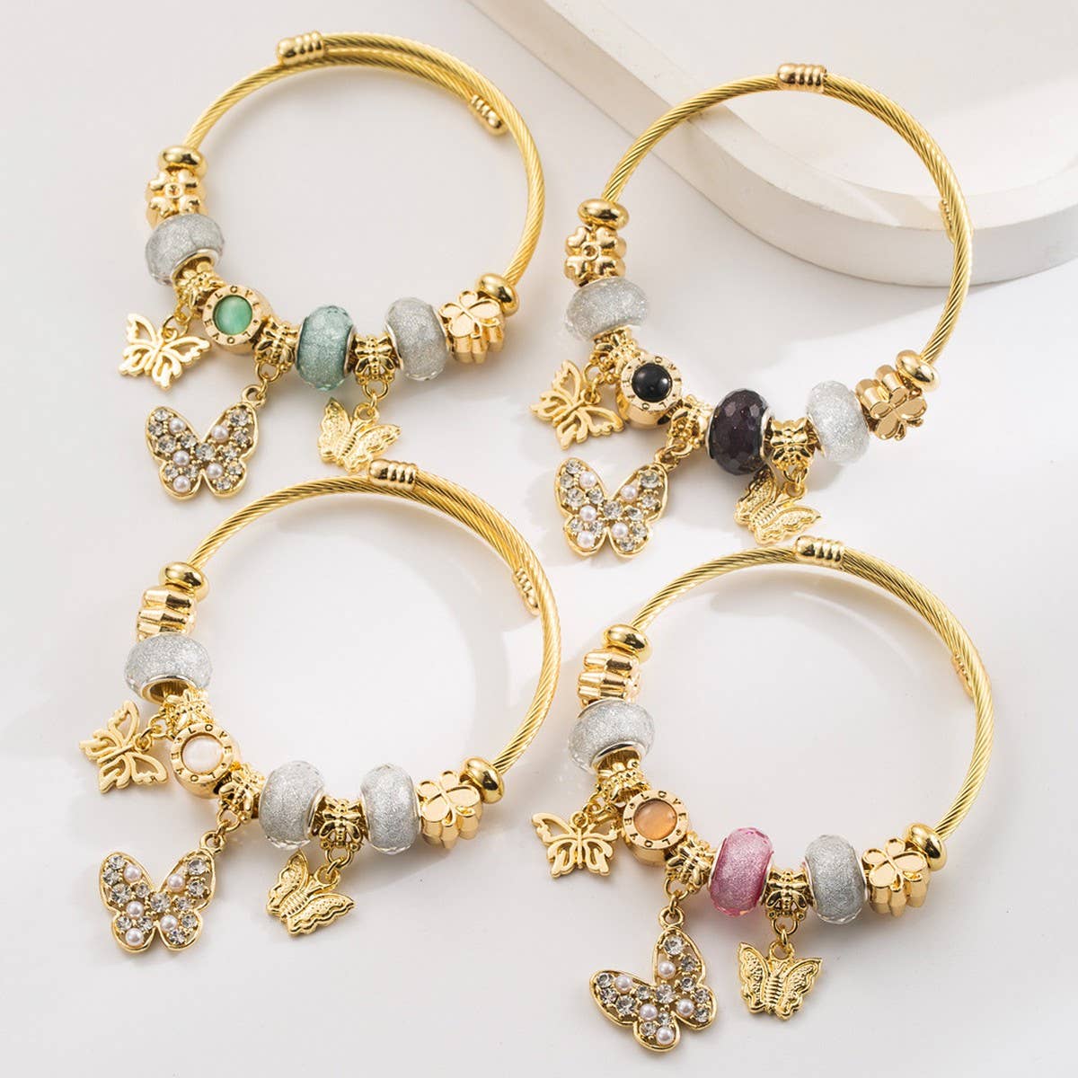 Butterfly Bead Charm Adjustable Bracelet_CWMM8492