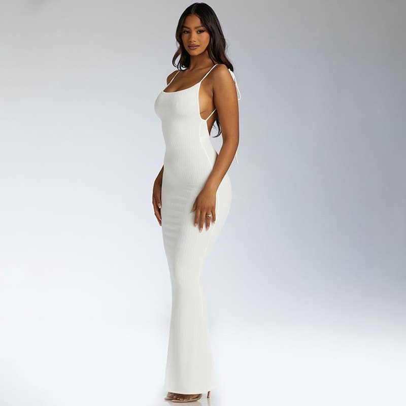 Stylish sexy backless strap strap slip-fit dress