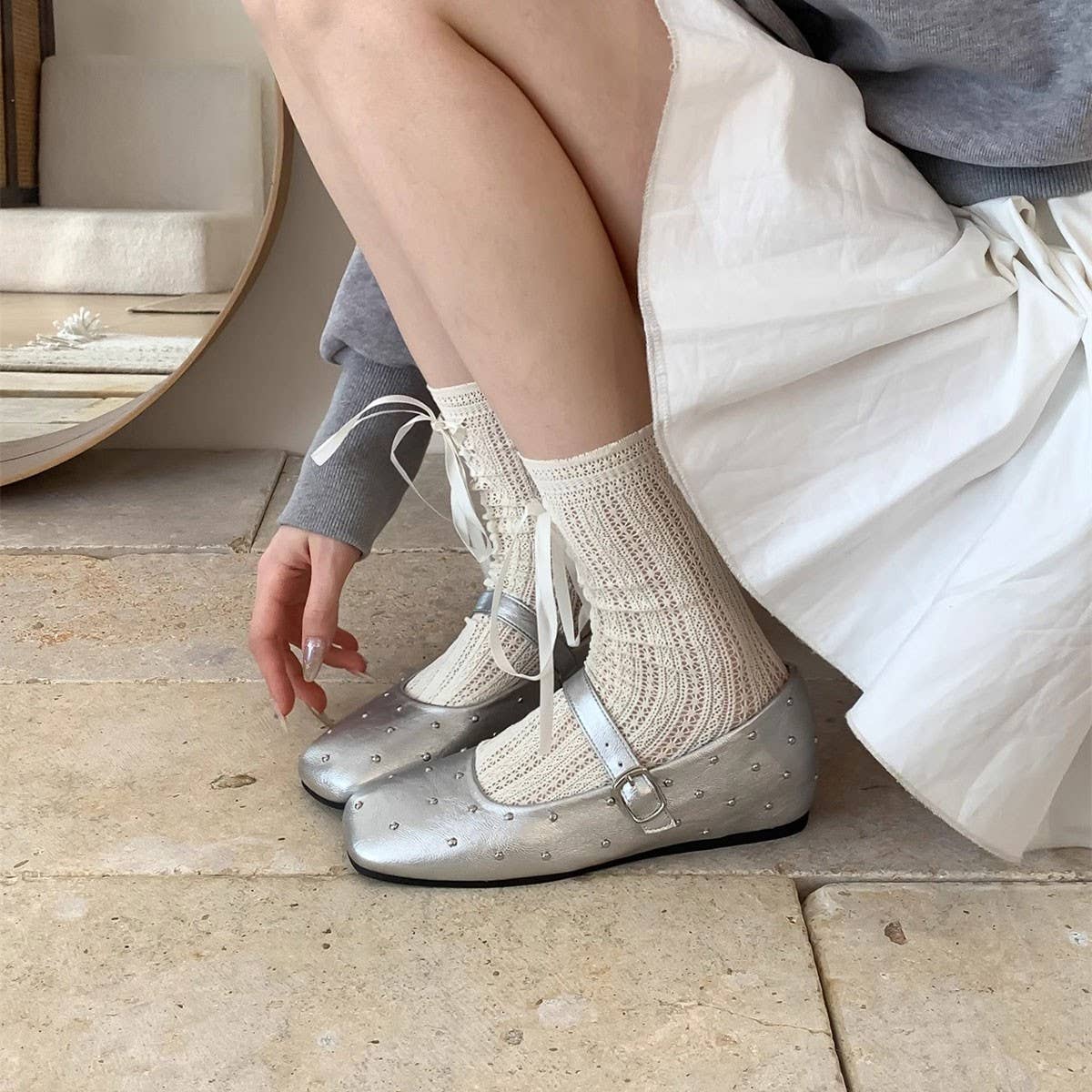 Retro Star Studded Platform Mary Jane Flats_CWSHF0112