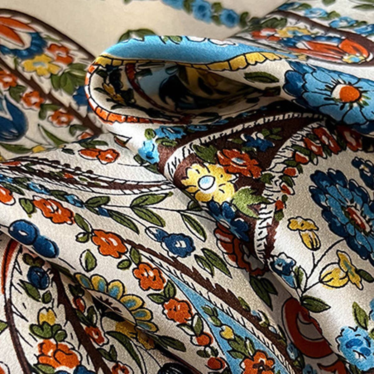 100% Silk Floral Scarf, Square, Versatile, Gift_CWASC0544