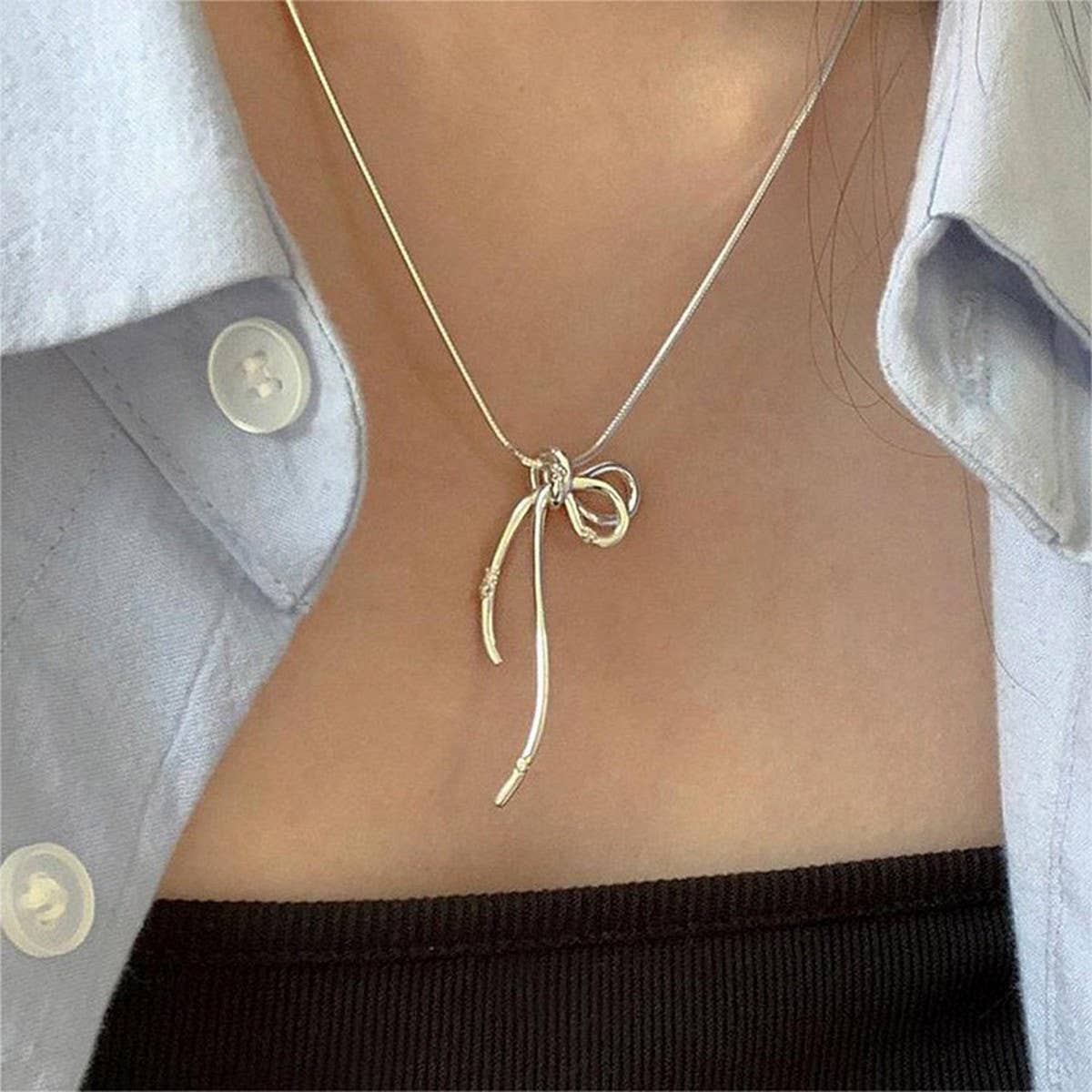 GIRLY LIGHT LUXURY RIBBON BOW NECKLACE FOR WOMEN