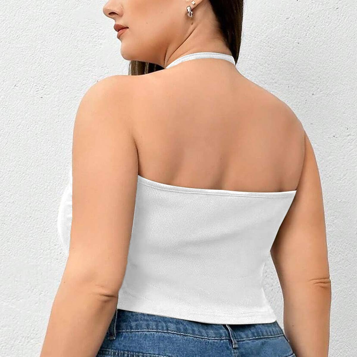 Solid colored knit halter tank top