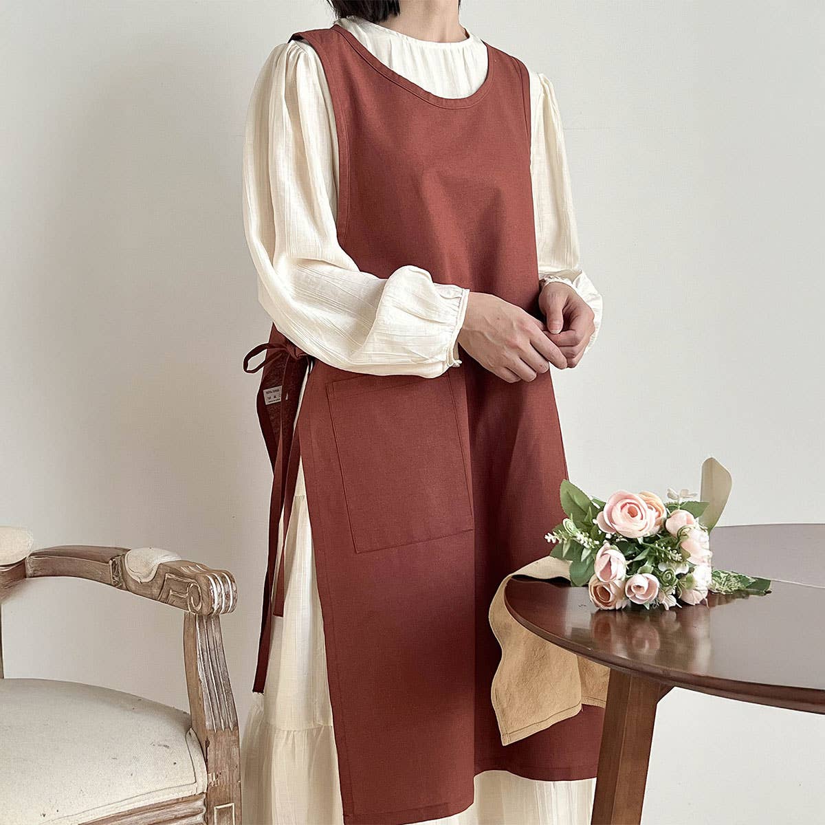 Waistband Cotton linen Aprons with pockets