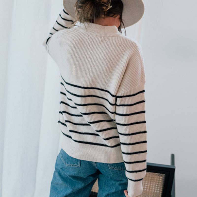 STRIPED ZIP-UP PULLOVER WITH MATCHING COLORS