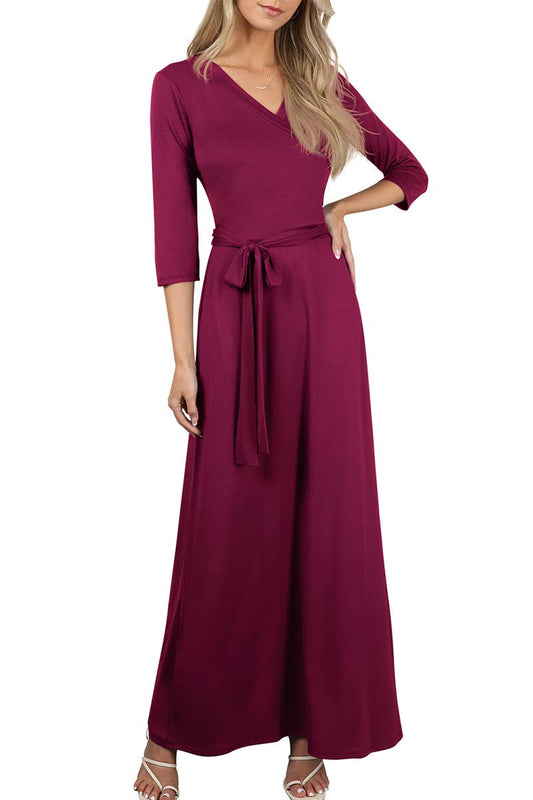 AWDMD283_3/4 Sleeve Knit Long Dress