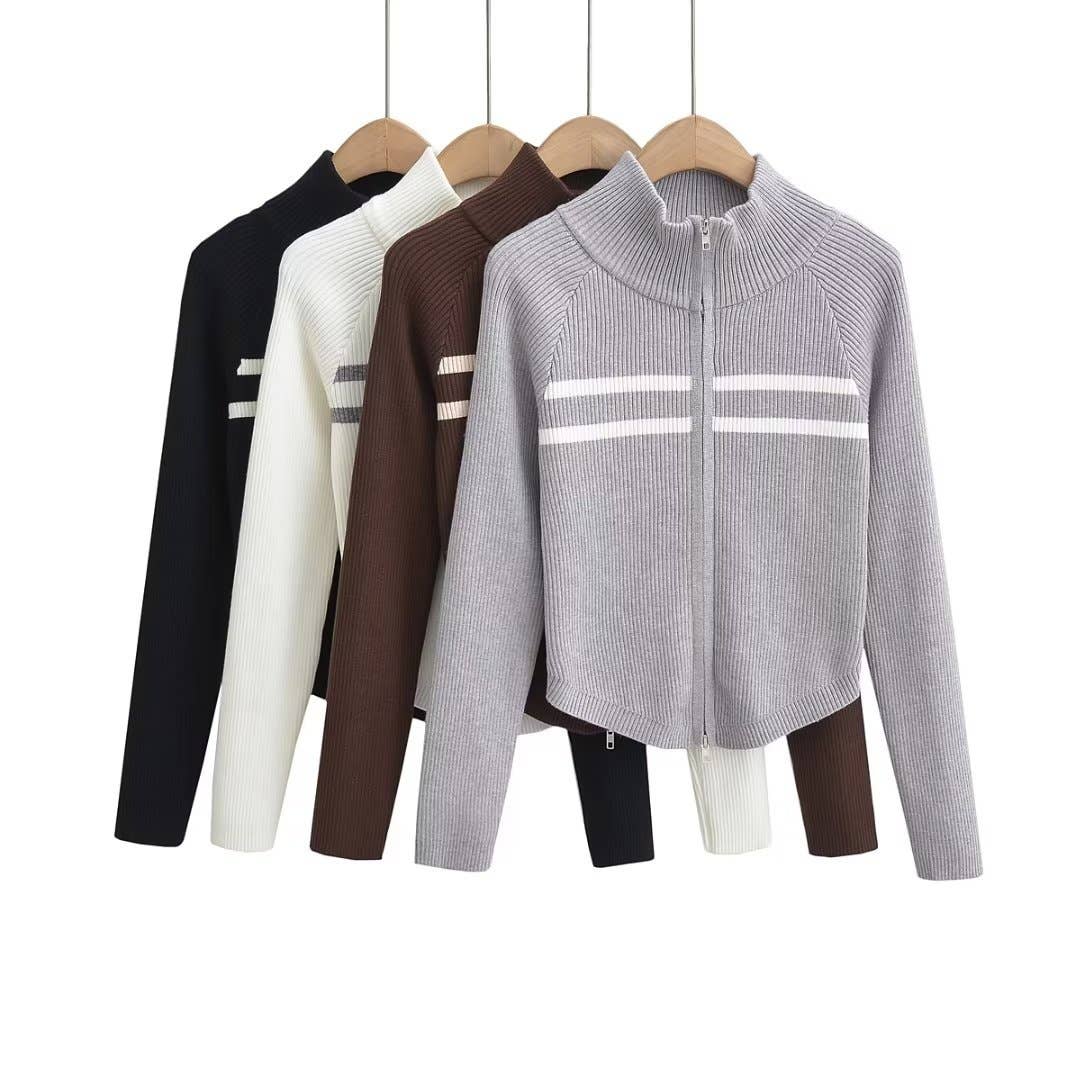 SLIM STAND COLLAR ZIPPER CURVED SHORT JACKET