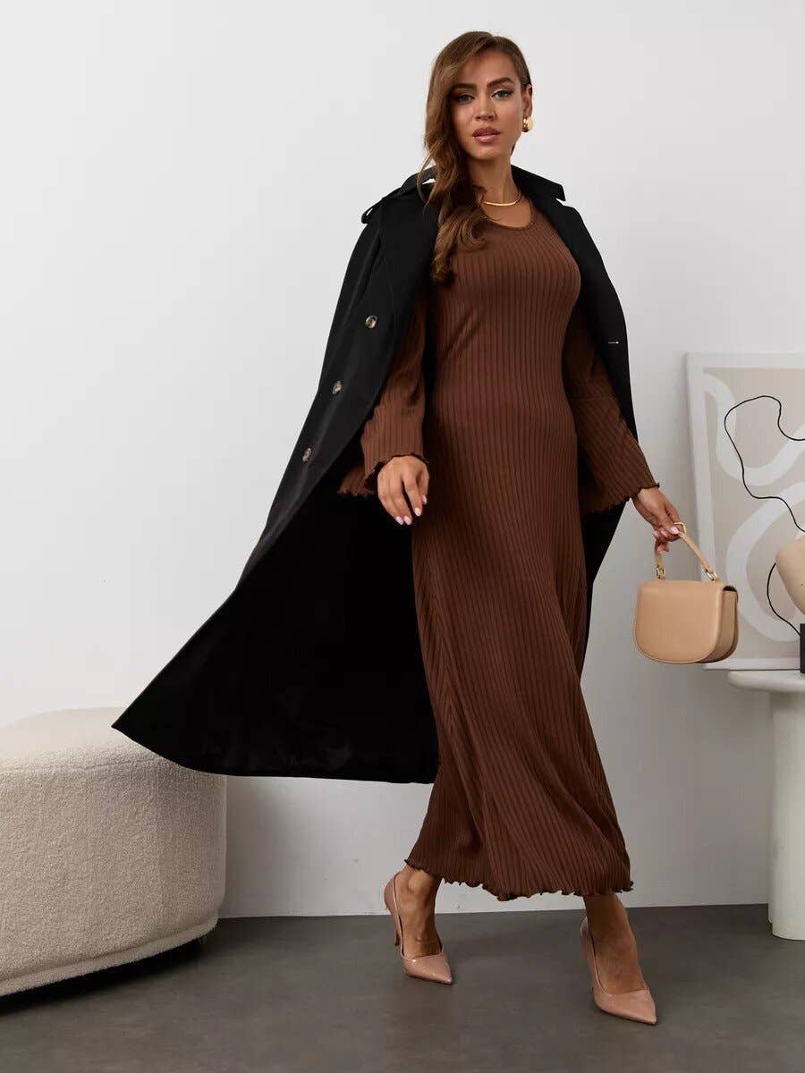 Loose U collar back strap flared sleeve dress