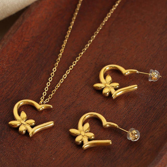HEART BUTTERFLY FLOWER DESIGN EARRINGS NECKLACE