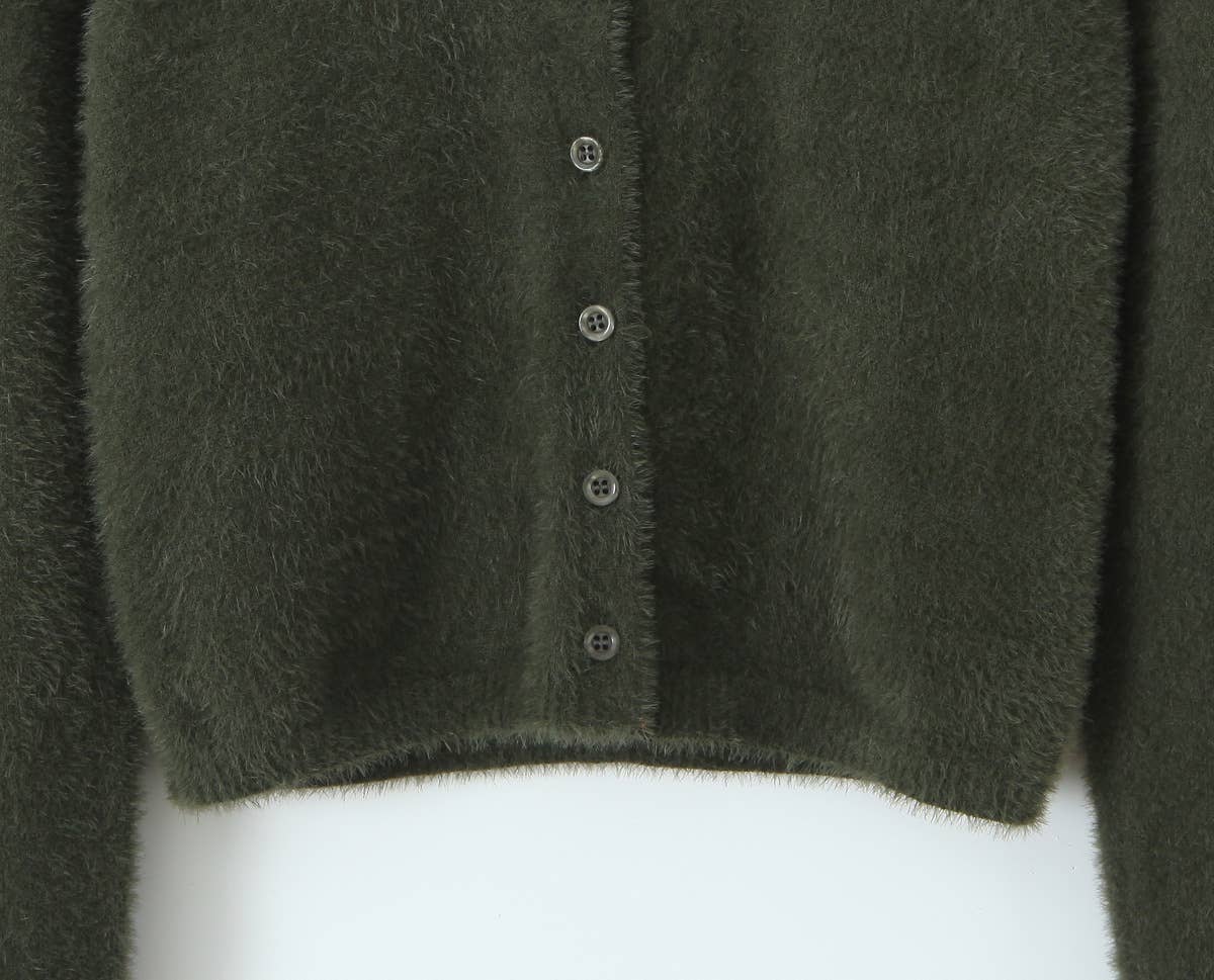 SINGLE BREASTED ROUND NECK MOHAIR KNIT CARDIGAN