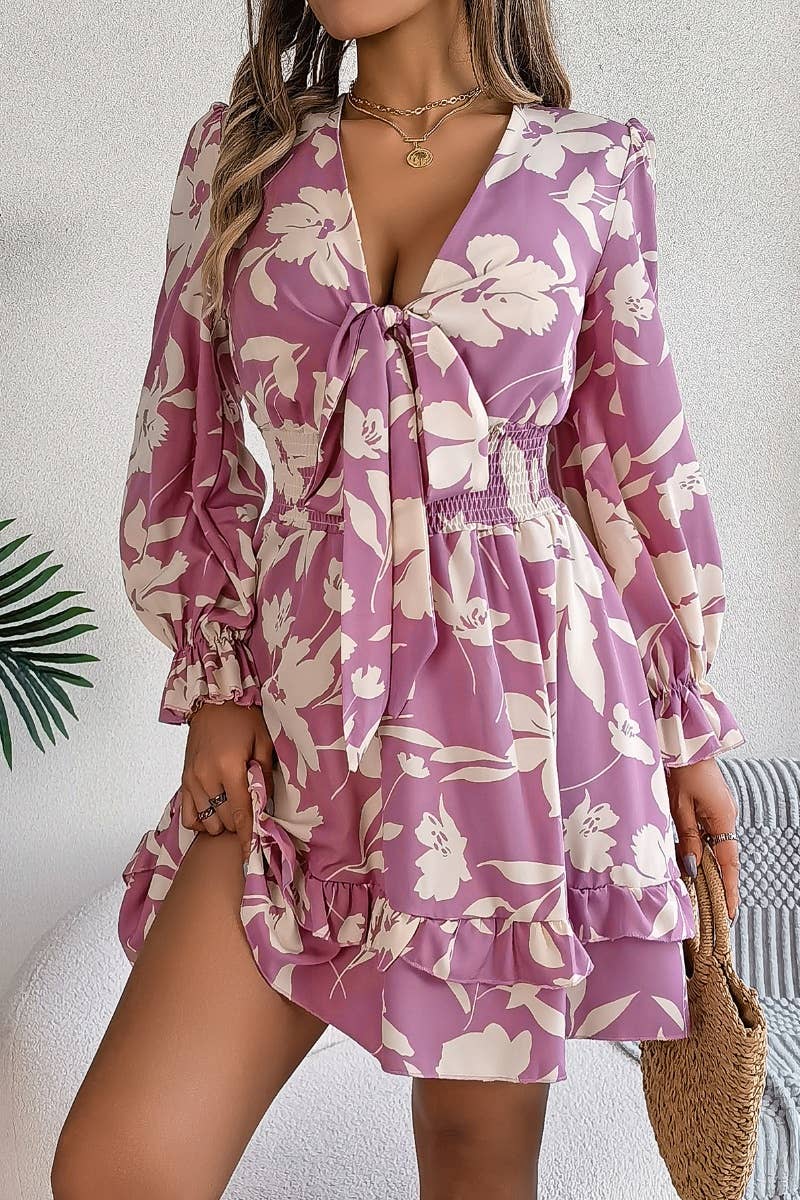 CWDSD5773_AUTUMN SEXY DEEP V LONG SLEEVE DRESS SHORT