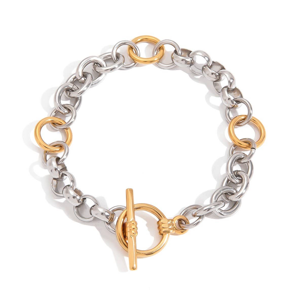 Luxury 18K Gold Wide Two-Tone Chain Bracelet