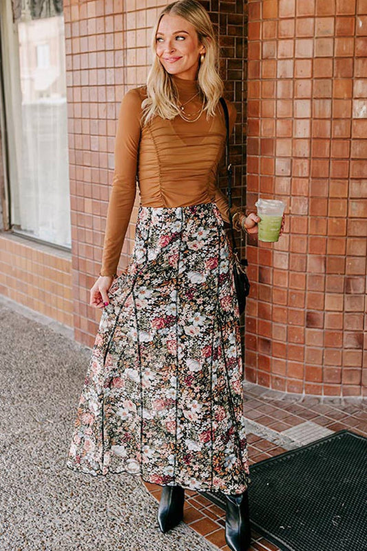 STYLISH MULTICOLOR FLORAL PRINT HIGH WAIST SKIRT