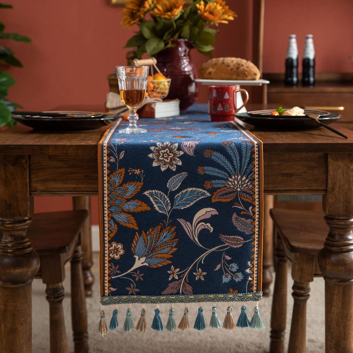 CONTRAST FABRIC FESTIVE TABLECLOTH