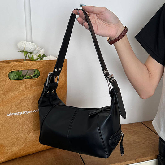 Leather zipper single-shoulder crossbody bag