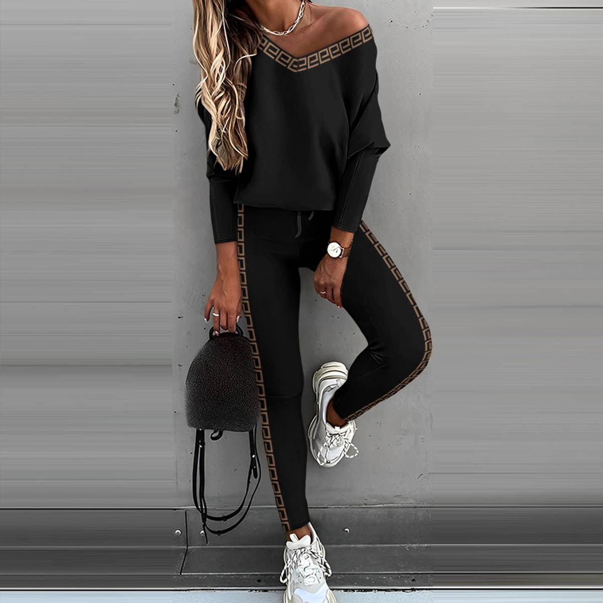 SPLICING CASUAL JACKET AND TROUSERS TWO-PIECE SET