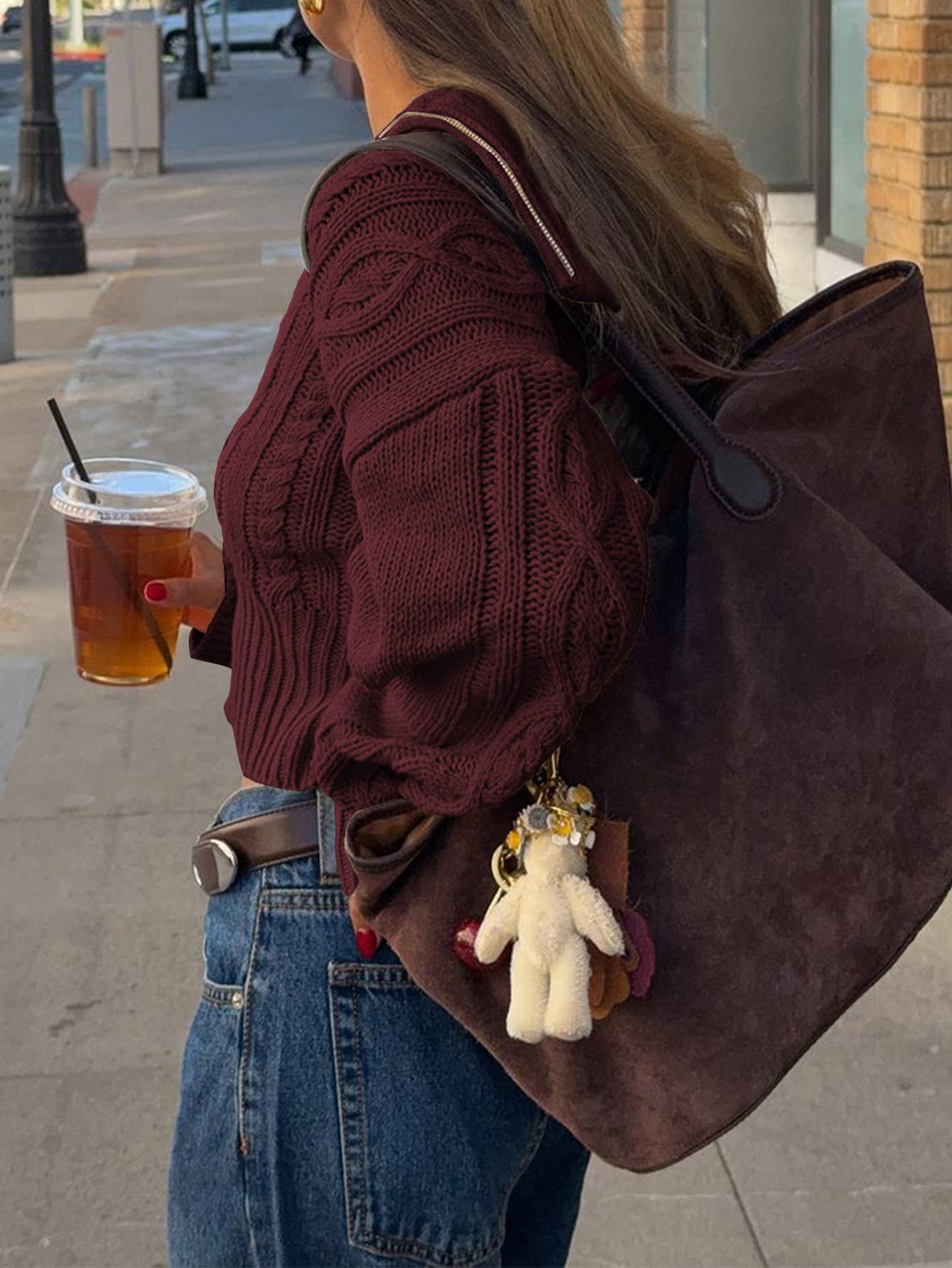 Simple zipper solid-color short knitted cardigan