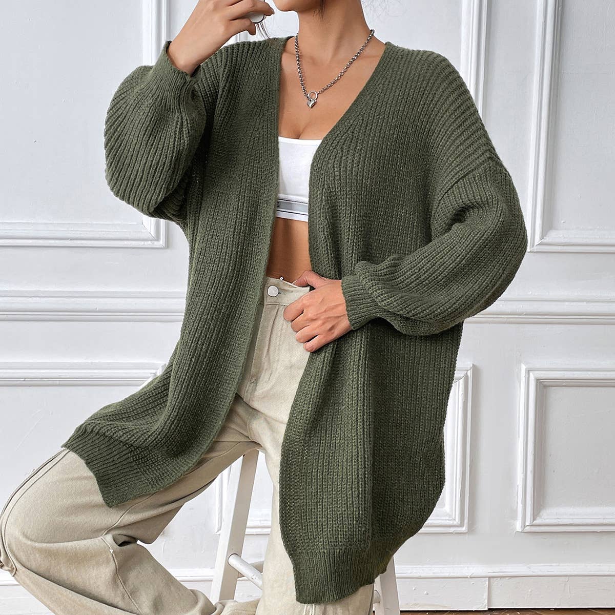 SIMPLE CASUAL CARDIGAN SOLID COLOR SWEATER COAT