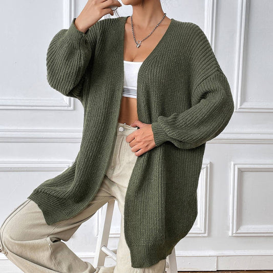 SIMPLE CASUAL CARDIGAN SOLID COLOR SWEATER COAT