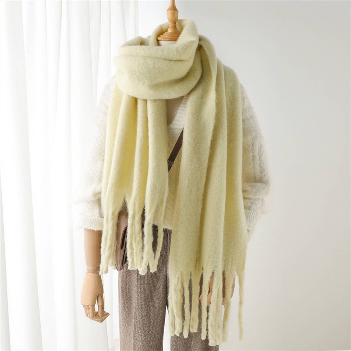 Mohair Tassel Scarf for Winter, Unisex Long Shawl