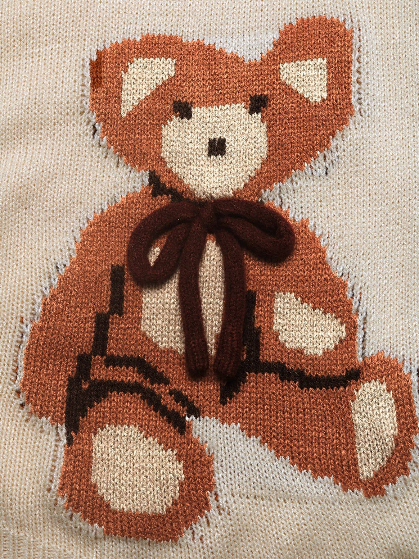 Simple bear jacquard knitted cardigan