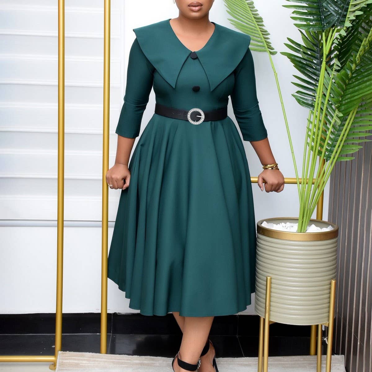 SOLID COLOR FASHIONABLE A-LINE PLUS SIZE DRESS_CWDMD3670